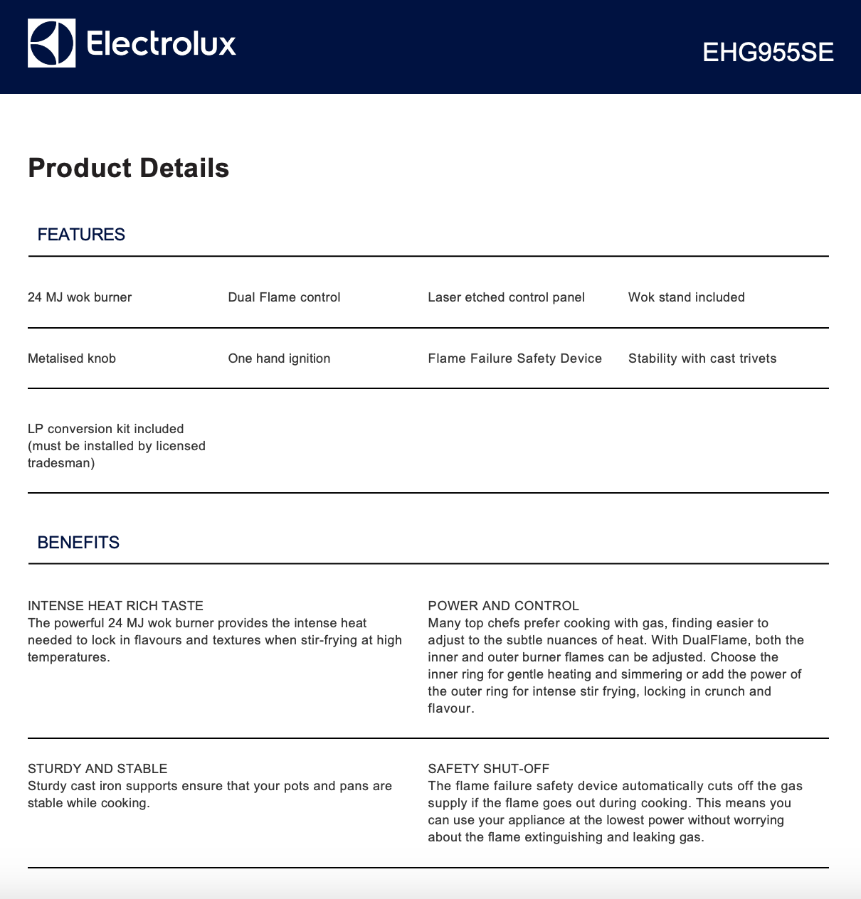 Electrolux EHG955SE 90cm Stainless Steel Gas Cooktop - Electrolux Factory Seconds