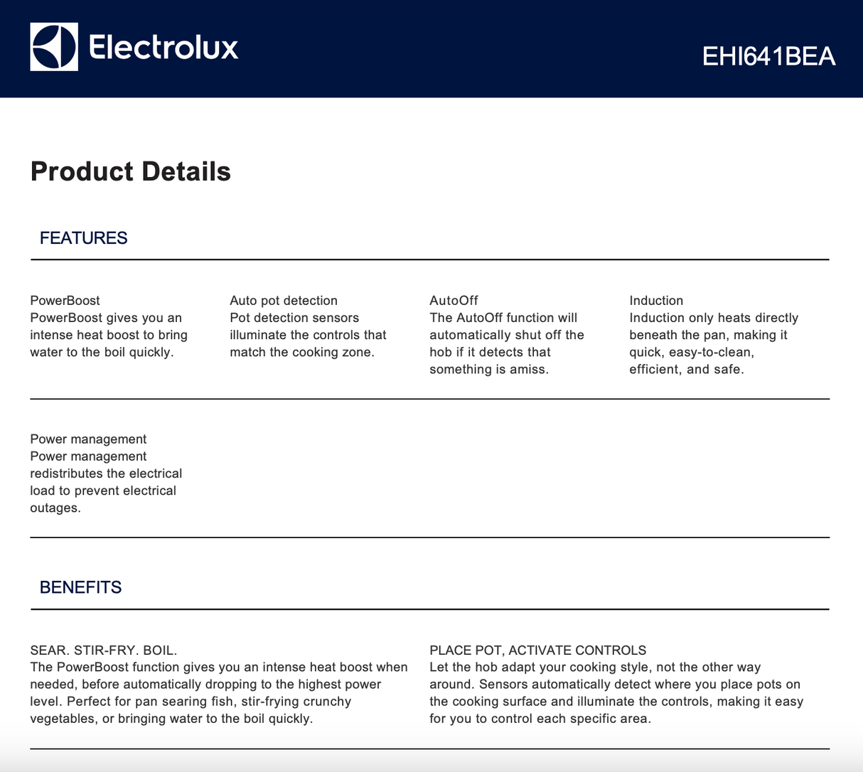Electrolux EHI641BEA 60cm Induction Cooktop - Carton Damage Discount