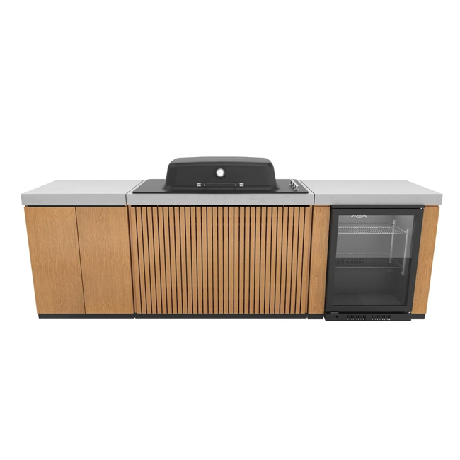 Everdure EK3B1ASBIM-STR Seabreeze 3 Burner BBQ Timber Look Modular Outdoor Kitchen with Double Door Storage & Beverage Cooler