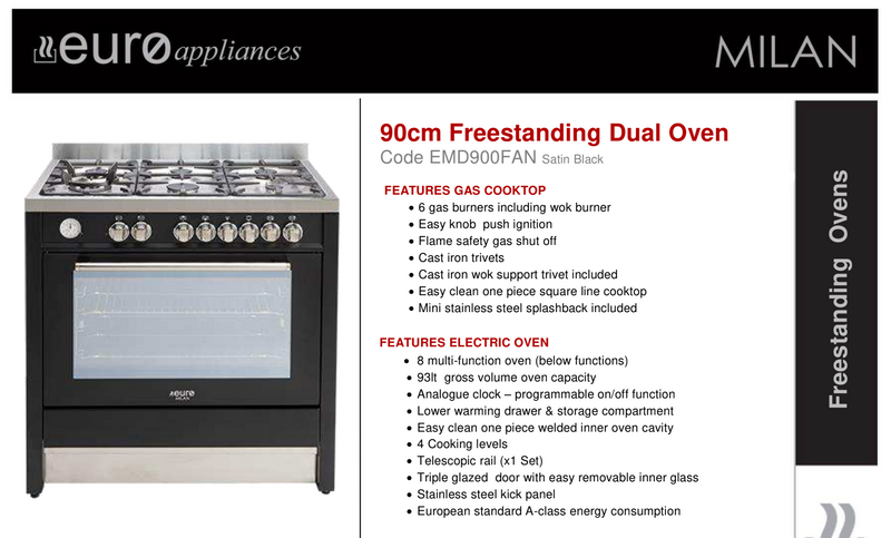 Euro Appliances EMD900FAN 90cm Black Dual Fuel Stove - Ex Display Discount