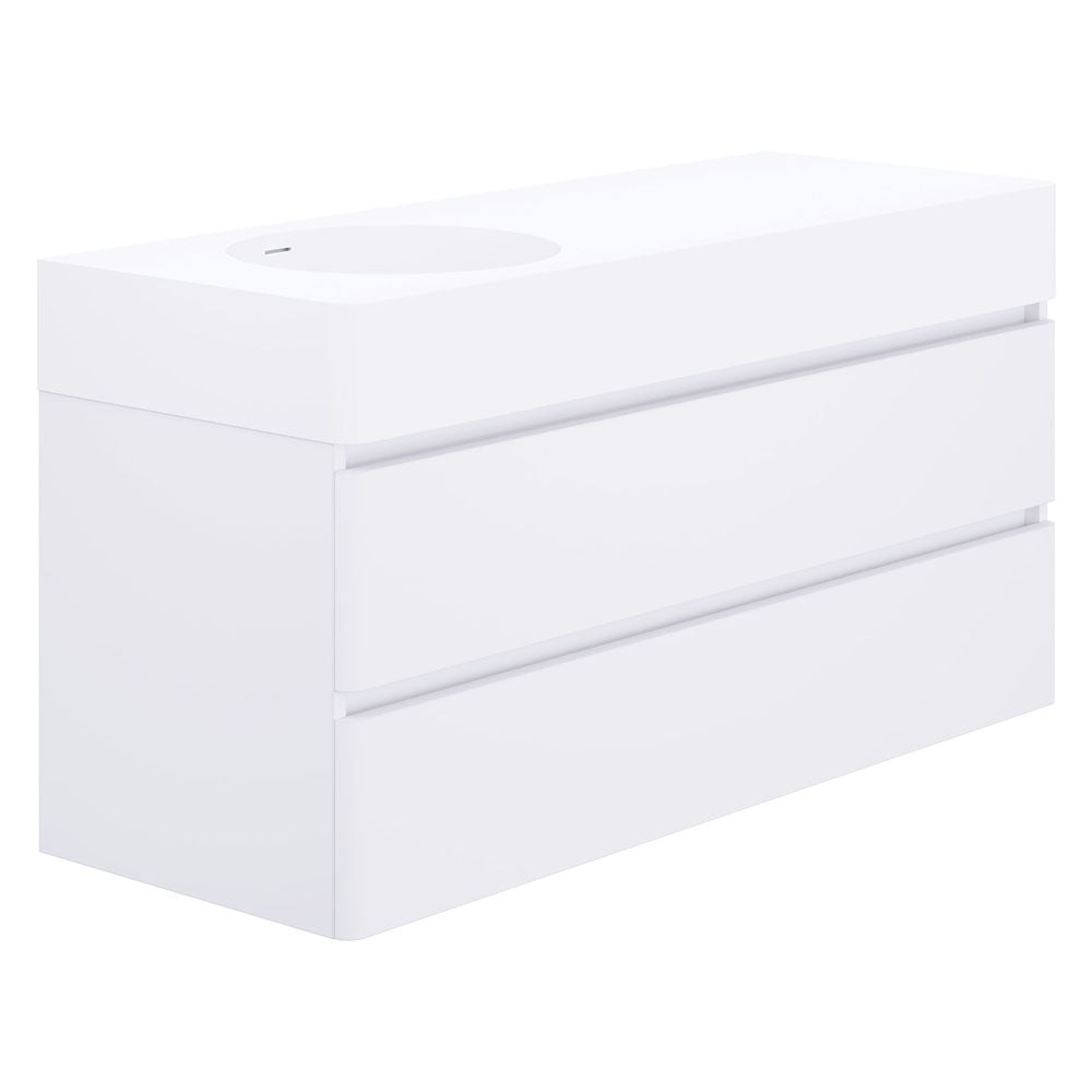 Fienza EN120WL Australian Made Encanto 1200 Left Bowl Wall Hung Vanity, Ultra White Matt