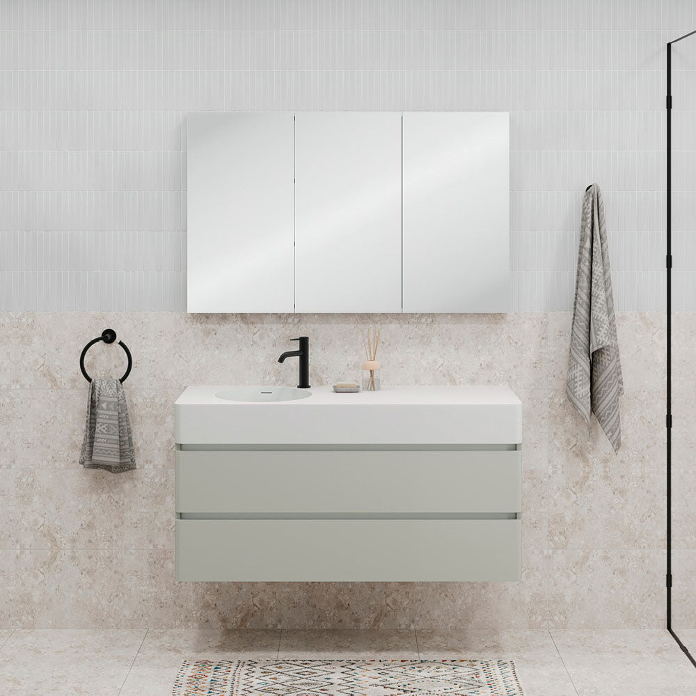 Fienza EN70WR Australian Made Encanto 700 Right Bowl Wall Hung Vanity, Stone Grey Matt