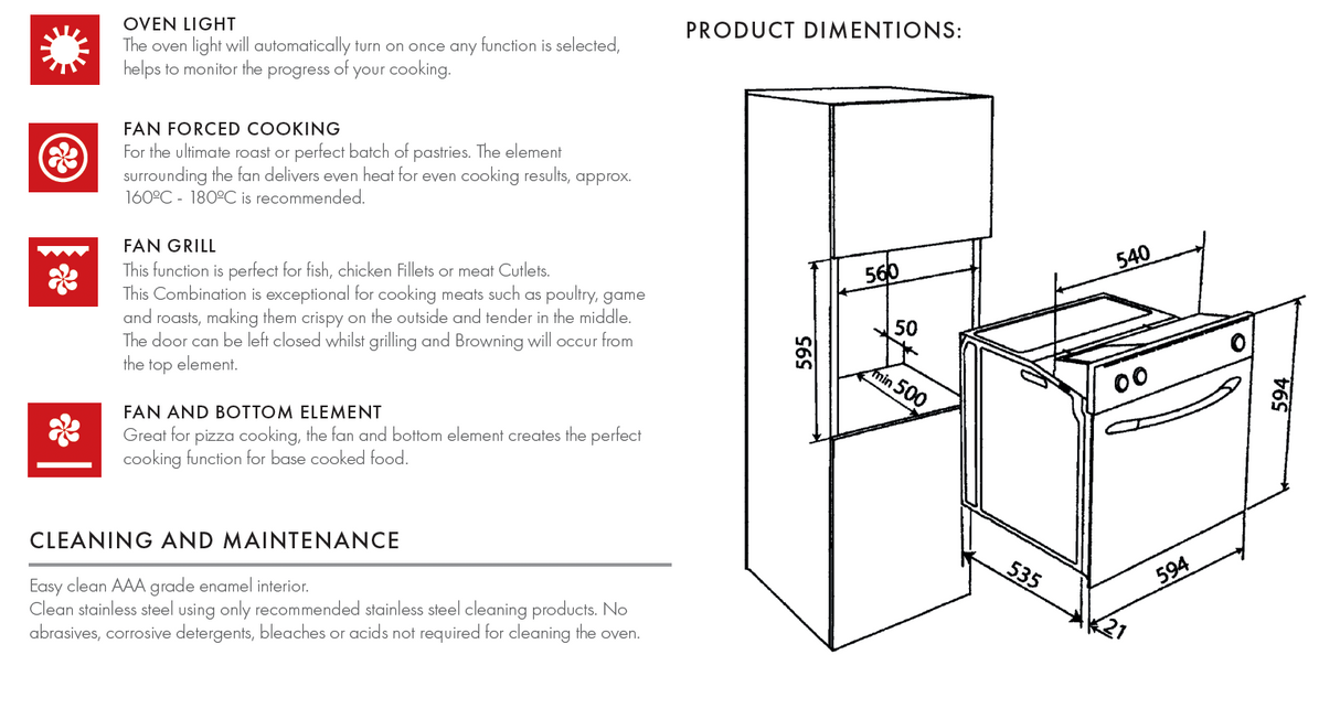 Euro Appliances Premium Series EO60MXS Italian Made Electric Oven - Ex Display Discount