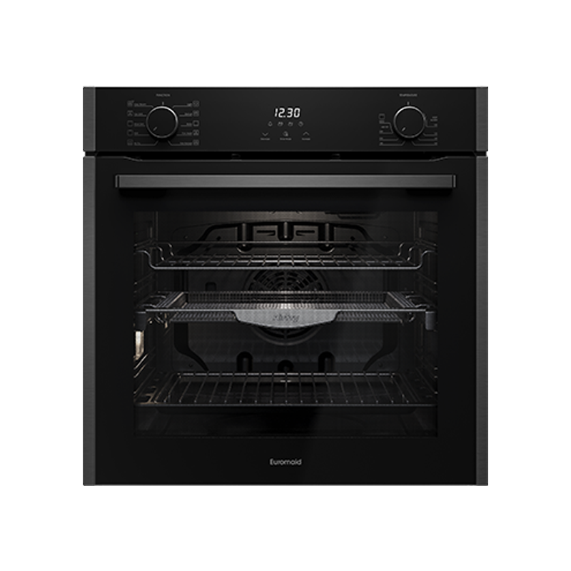 Euromaid EO610ATB 60cm 10 Function Built-in Oven with Air Fry, Black Glass - Ex Display Discount