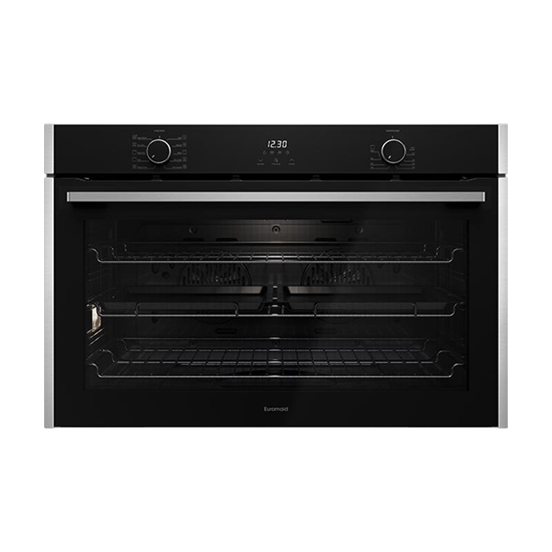 Euromaid EO910TS 90cm 10 Function Built-in Oven, Black Glass/Steel - Ex Display Discount