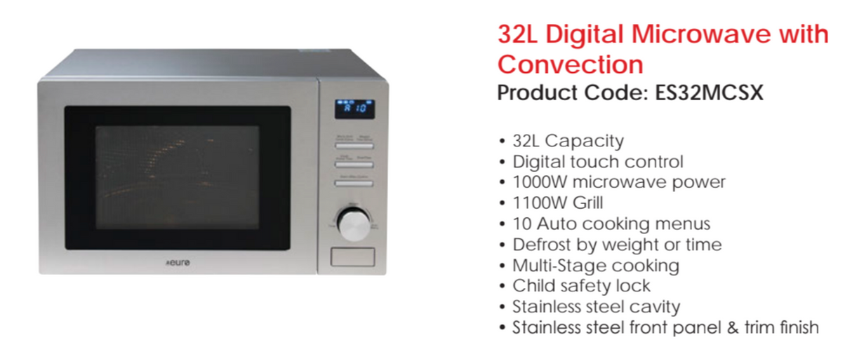 Euro Es32Mcsx 32L Convection Microwave