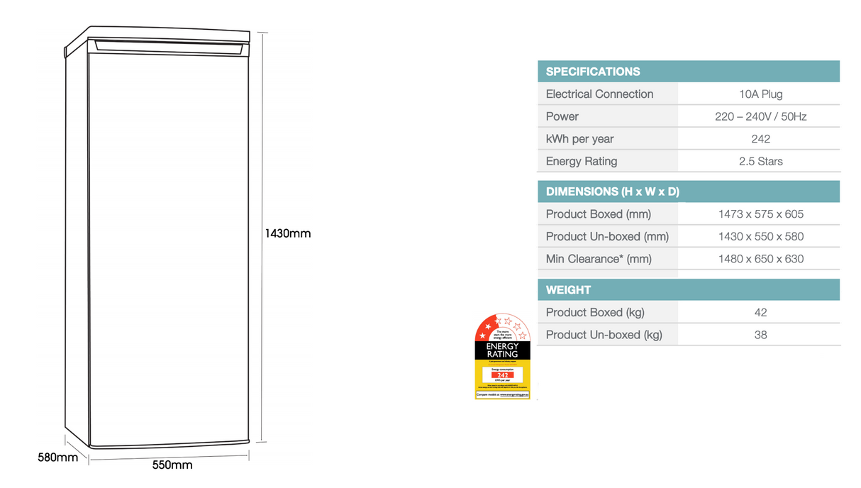 Euromaid Euf242W 246L Upright Fridge Fridges -