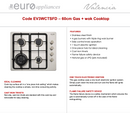 Euro Appliances EV3WCTSFD Stainless Steel Gas Cooktop