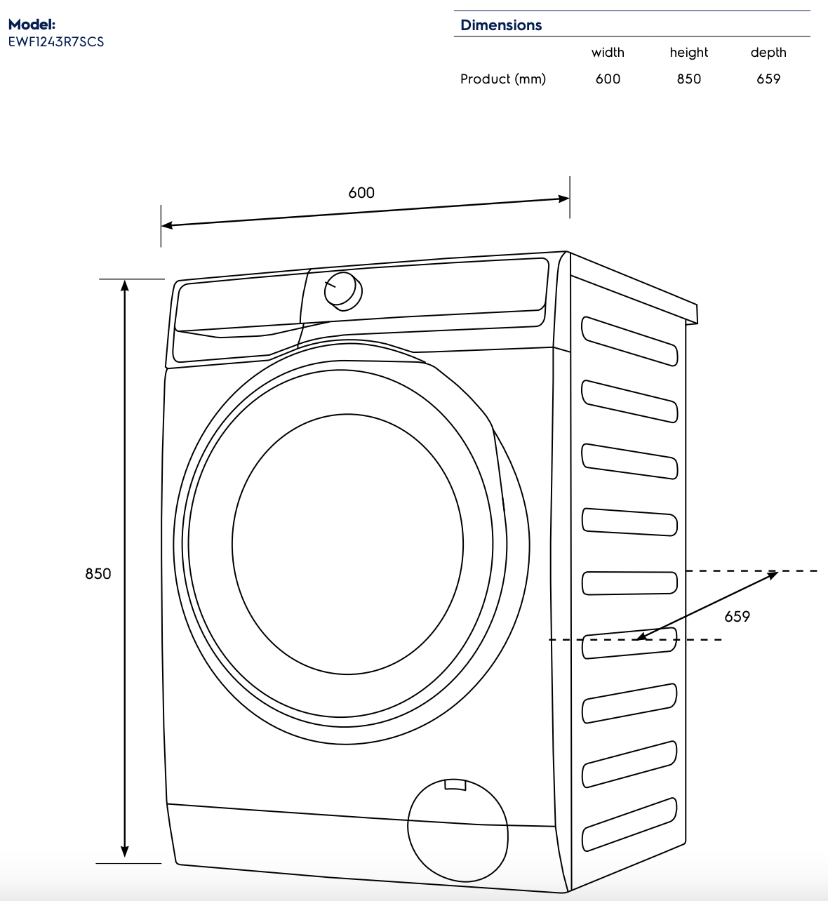 Electrolux EWF1243R7SCS 700 Series 12kg Front Load Washing Machine, Dark Onyx - Electrolux Factory Seconds