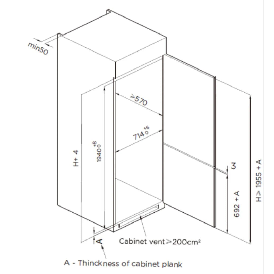 Euro Appliances E403IFBM 403L Bottom Mount Integrated Refrigerator
