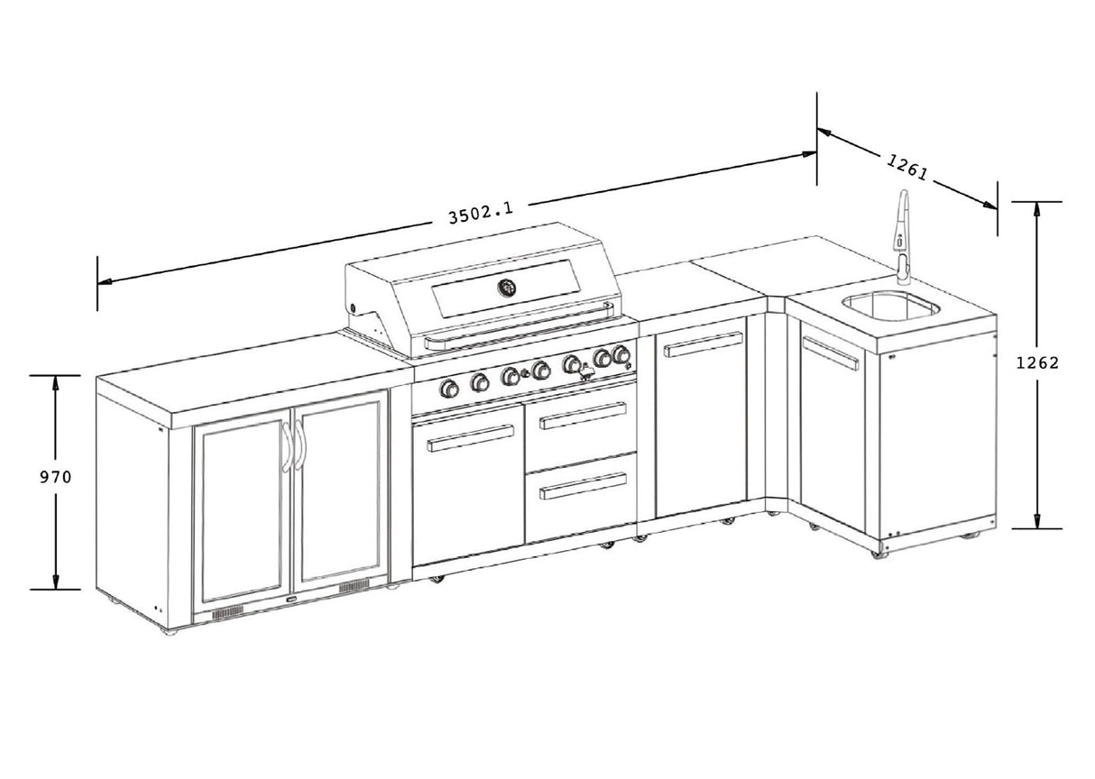 Everdure OS-6BIMLPC-21B+PK-3 Neo Black Outdoor Kitchen with Fridge, Sink & Storage Modules, and Corner Cupboard (Option 3)