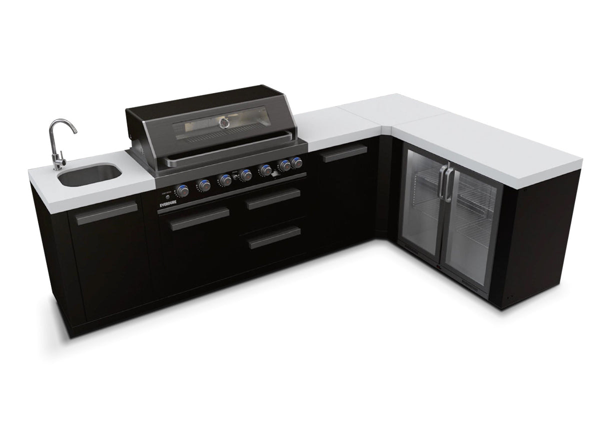 Everdure OS-6BIMLPC-21B+PK-4 Neo Black Outdoor Kitchen with Sink & Storage Modules, Corner Cupboard and Fridge (Option 4)