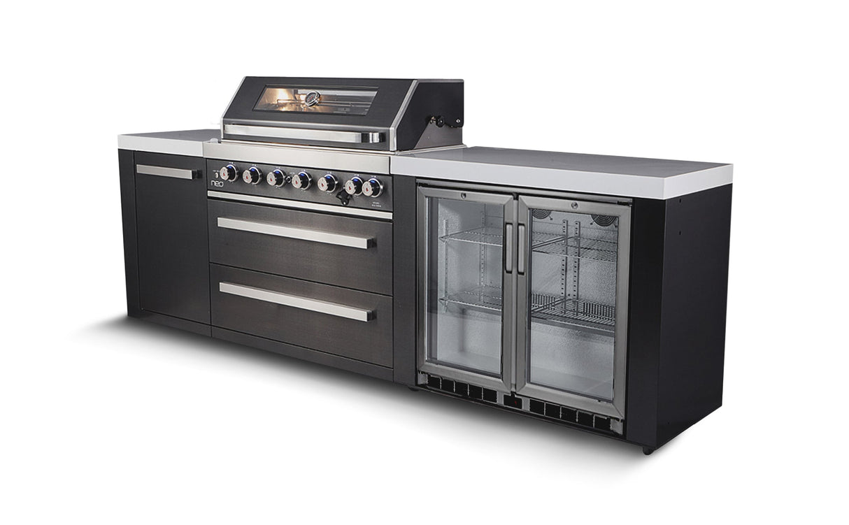 Everdure OS-6BIMLPC-21B+PK-5 Neo Black Outdoor Kitchen With BBQ, 208L Double Door Fridge and Storage