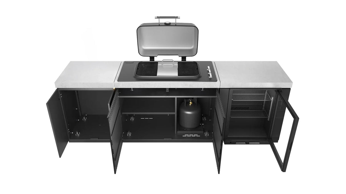 Everdure Seabreeze 3 Burner BBQ Black Modular Outdoor Kitchen with Double Door Storage & Beverage Cooler