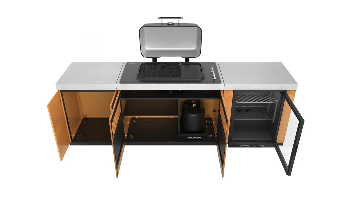 Everdure EK3B1ASBIM Seabreeze 3 Burner BBQ Timber Look Modular Outdoor Kitchen with Sink & Beverage Cooler