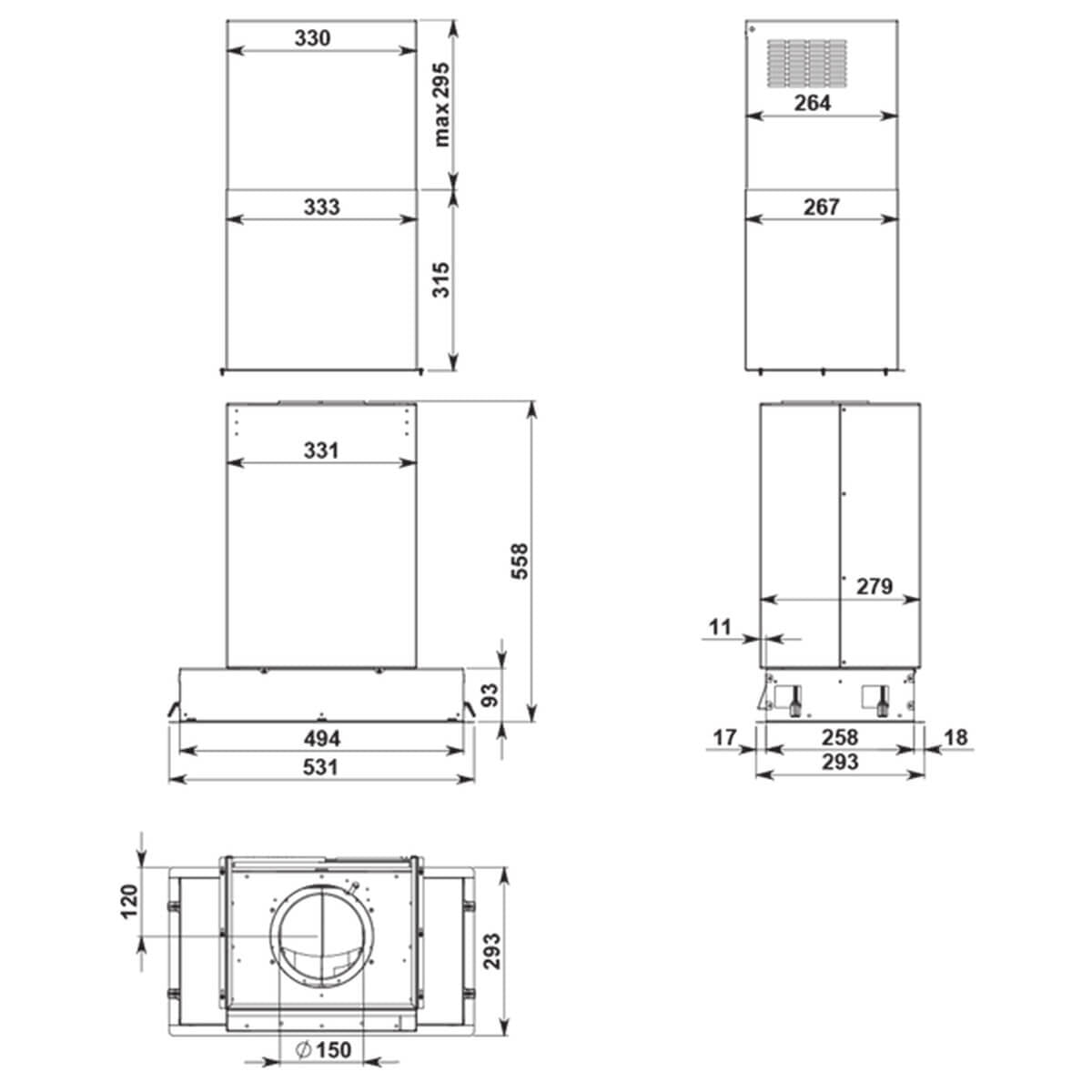 Falmec F3GN60S2 60cm Gruppo Incasso Plus NRS Undermount Rangehood, Stainless Steel, 800m3