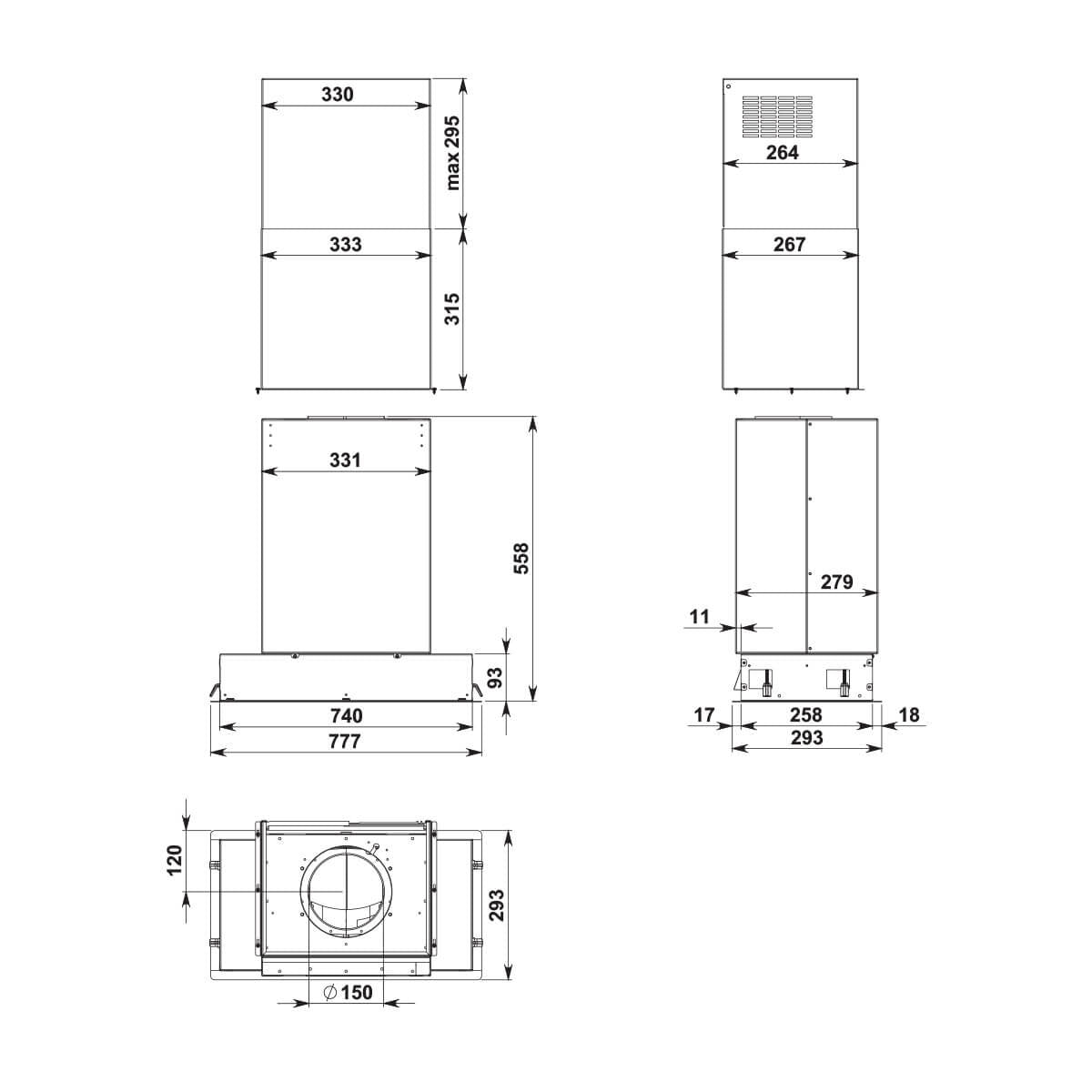 Falmec F3GN80S2 80cm Gruppo Incasso Plus NRS Undermount Rangehood, Stainless Steel, 800m3