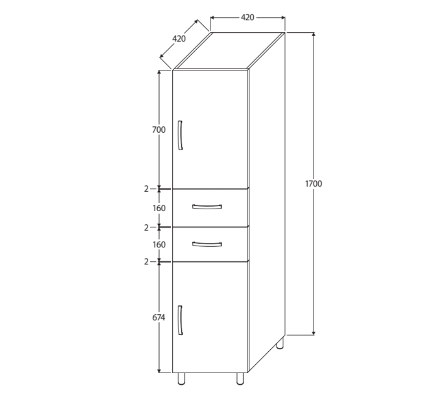 Fienza F48-G Unicab Tallboy 1 Glass Panel Door & 2 Drawers