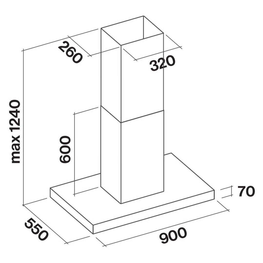Falmec F7PB90B1 Plane Black 90cm Island Canopy, Matte Black, 800m3