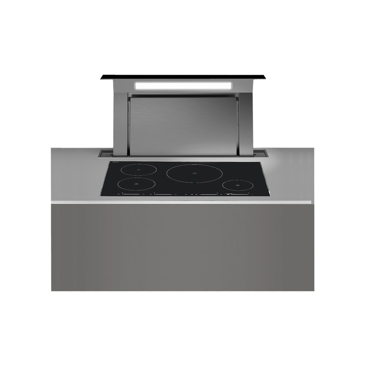 Falmec F8DD12B1-UC600 120cm Designer Series Downdraft Rangehood with In-line Motor, Stainless Steel & Black Glass