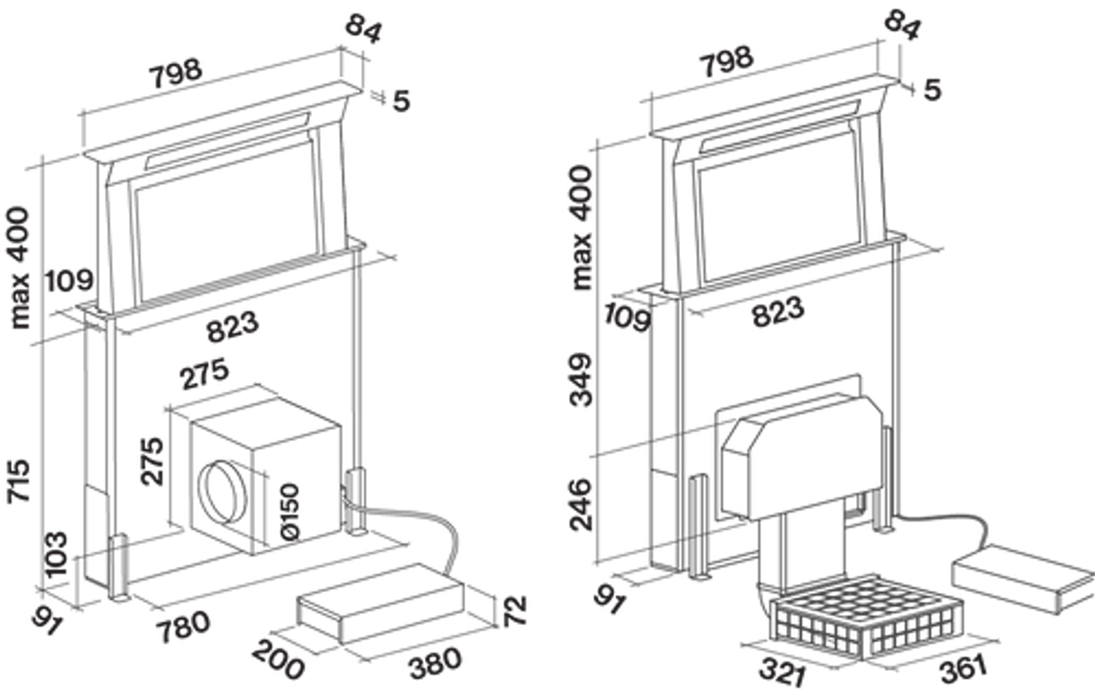 Falmec F8DD90S1-UC600 90cm Designer Series Downdraft Rangehood with In-line Motor, Stainless Steel