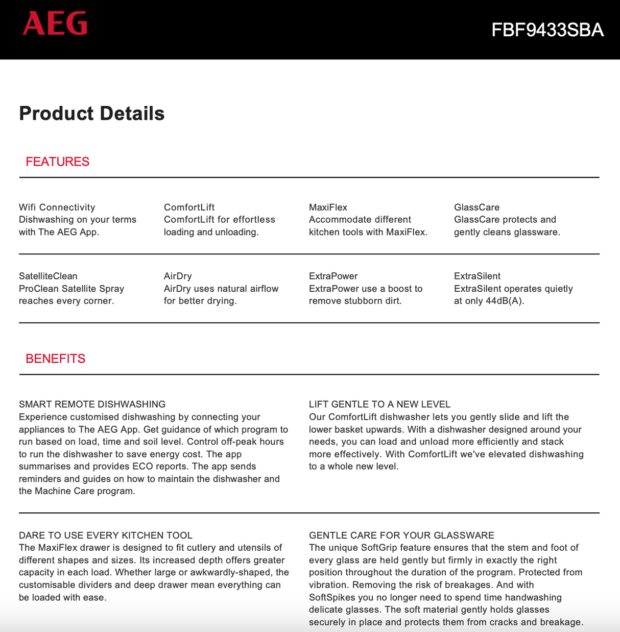 AEG FBF9433SBA 60cm Fully Integrated ComfortLift Dishwasher - Factory Seconds