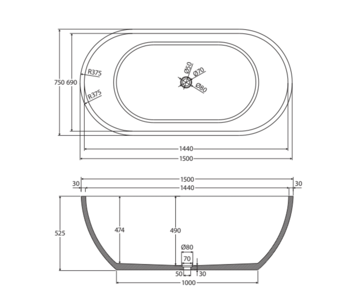 Fienza FC12TU Jada Concrete Bath, Tuscan