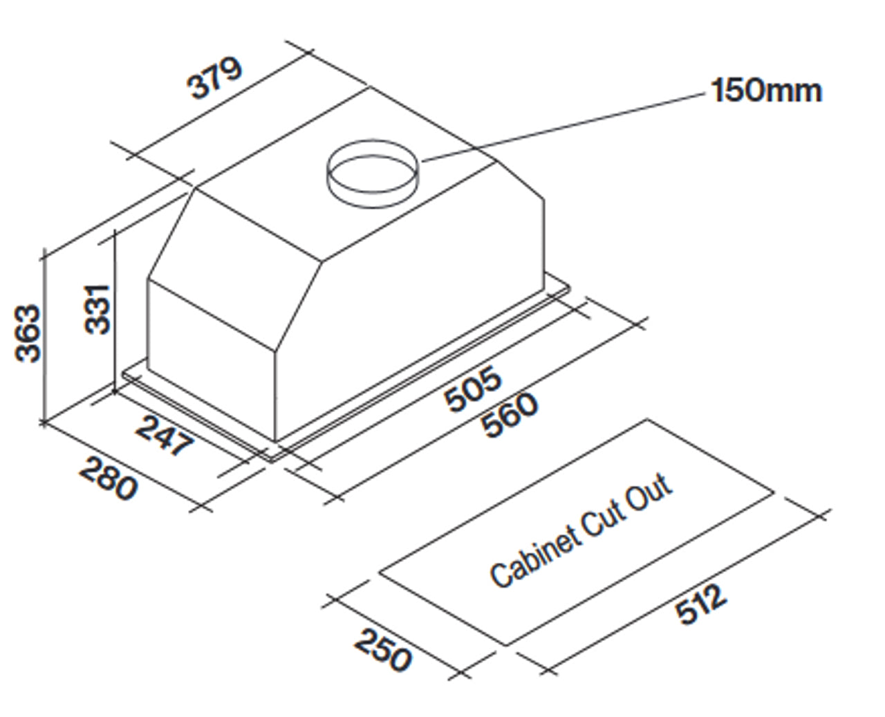Falmec 60cm Lanzo Concealed Rangehood, 950m3/h, On Board Motor FC3LN60S1