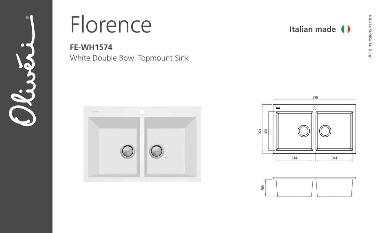 Oliveri Florence FE-WH1574 White Granite Kitchen Sink