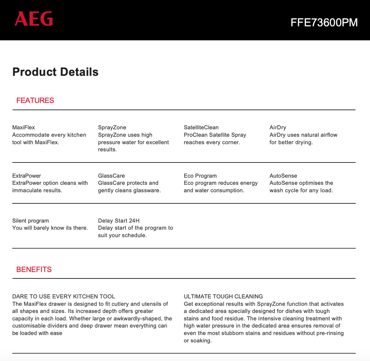 AEG FFE73600PM 60cm Built-Under Stainless Steel Dishwasher - Factory Seconds