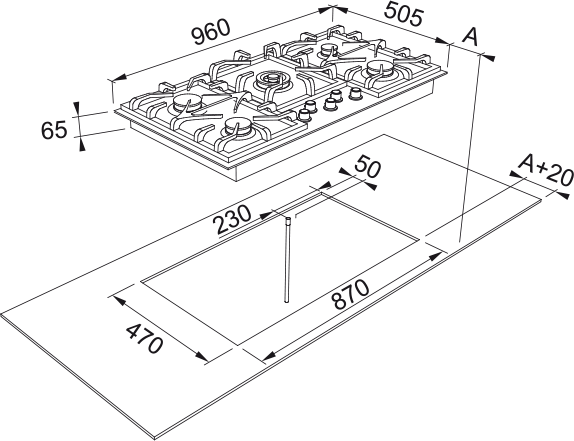 Franke FIG905B1N 96cm 5 Burner Natural Gas Black Glass Cooktop