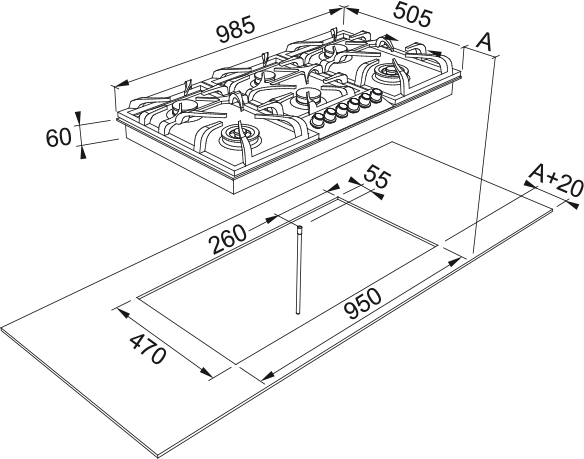 Franke FIG906S1N 98.5cm 6 Burner Stainless Steel Natural Gas Cooktop