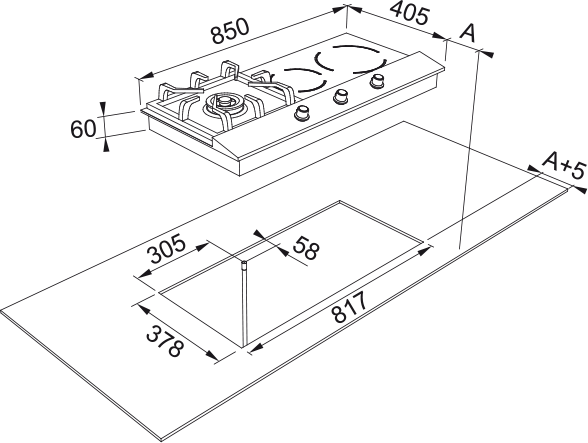 Franke FIXG903B1N 85cm 22MJ Natural Gas Burner and Induction Black Glass Cooktop