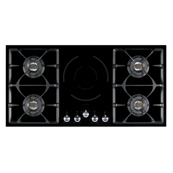 Franke FIXG905B1N 101.5cm Natural Gas 5 x 22MJ Burner Black Glass and Induction Cooktop