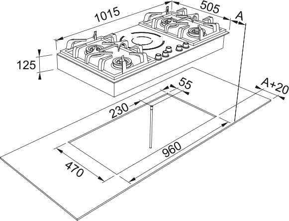Franke FIXG905B1N 101.5cm Natural Gas 5 x 22MJ Burner Black Glass and Induction Cooktop