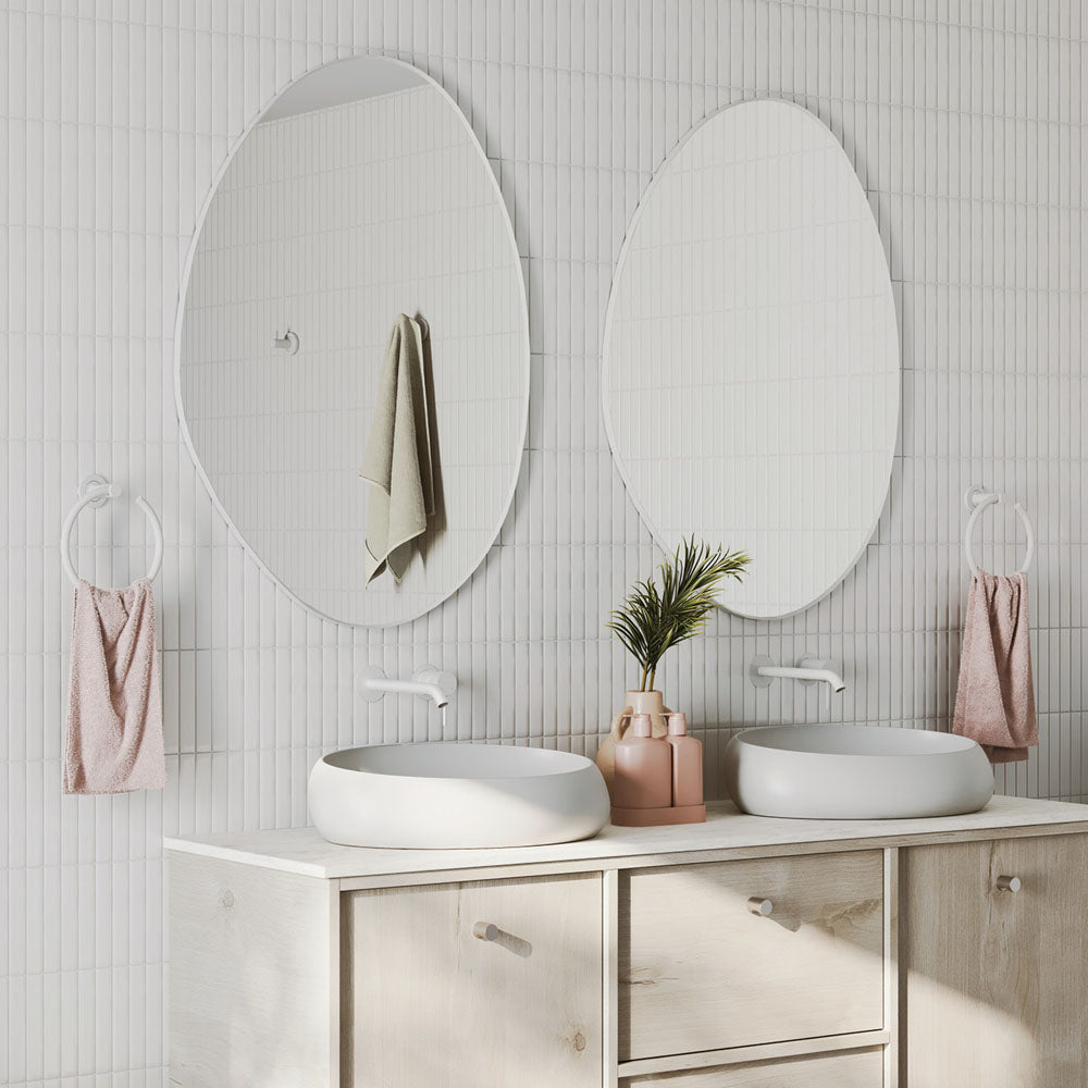 Fienza FMPA90120W Pebble Matte White Asymmetrical Framed Mirror, 900 x 1200mm