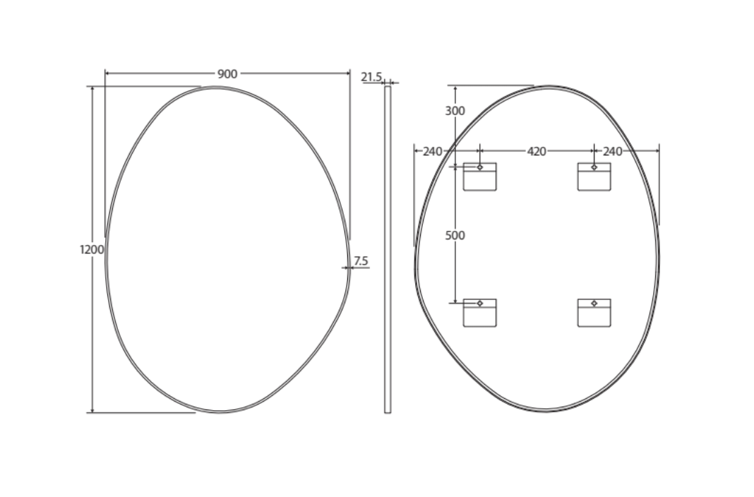 Fienza FMPA90120W Pebble Matte White Asymmetrical Framed Mirror, 900 x 1200mm