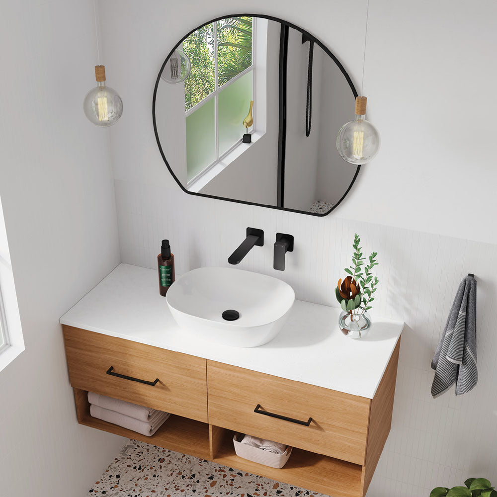 Fienza FMSR80B Sunrise Matte Black Round Framed Mirror, 800 x 690