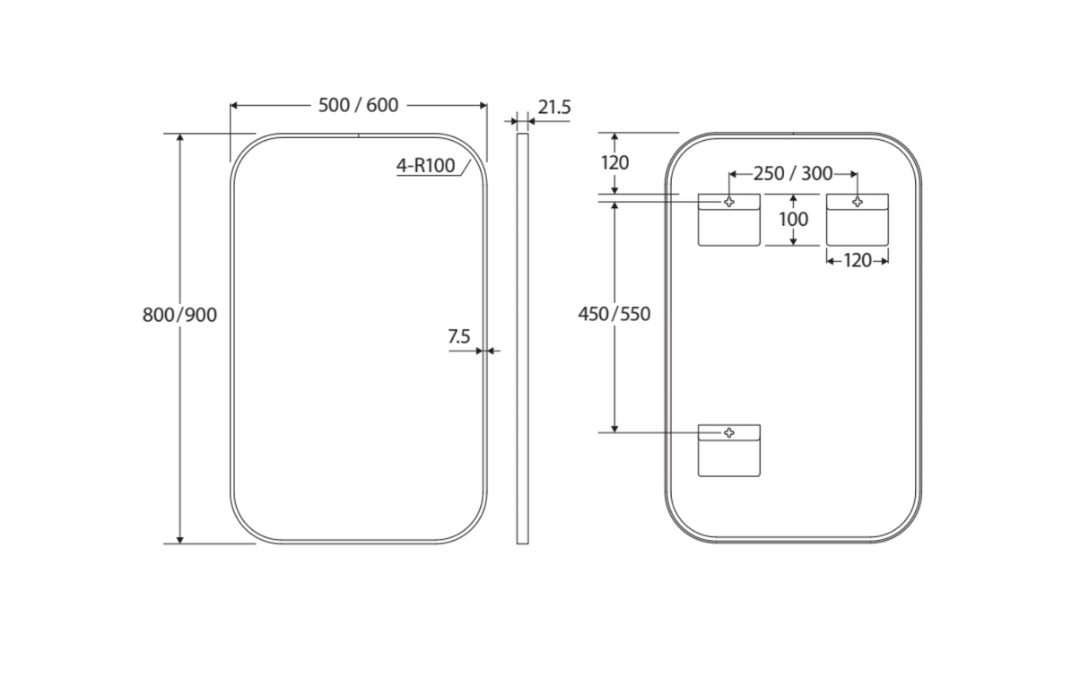 Fienza FMSS6090UB Tono Urban Brass Soft Square Framed Mirror, 600 x 900mm