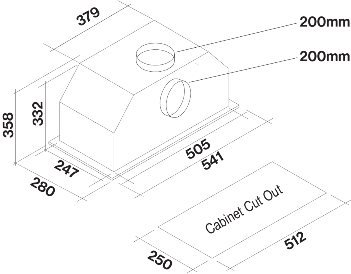 Falmec FP3ML60S2-IR765 60cm Milano+ Undermount Rangehood with Internal Roof Motor