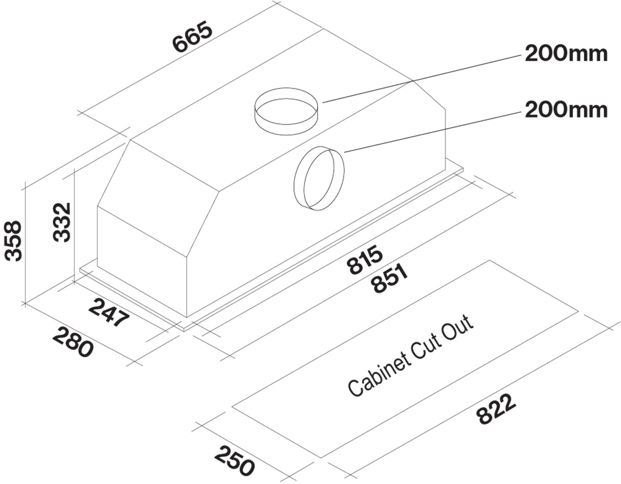 Falmec FP3ML90S2-EW71140 90cm Milano+ Undermount Rangehood with External Wall Motor