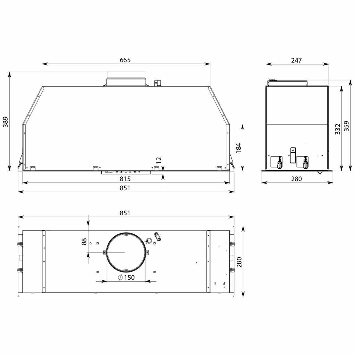 Falmec FP3SN90S2 90cm Siena+ Under Cupboard Rangehood, Stainless Steel, 950m3