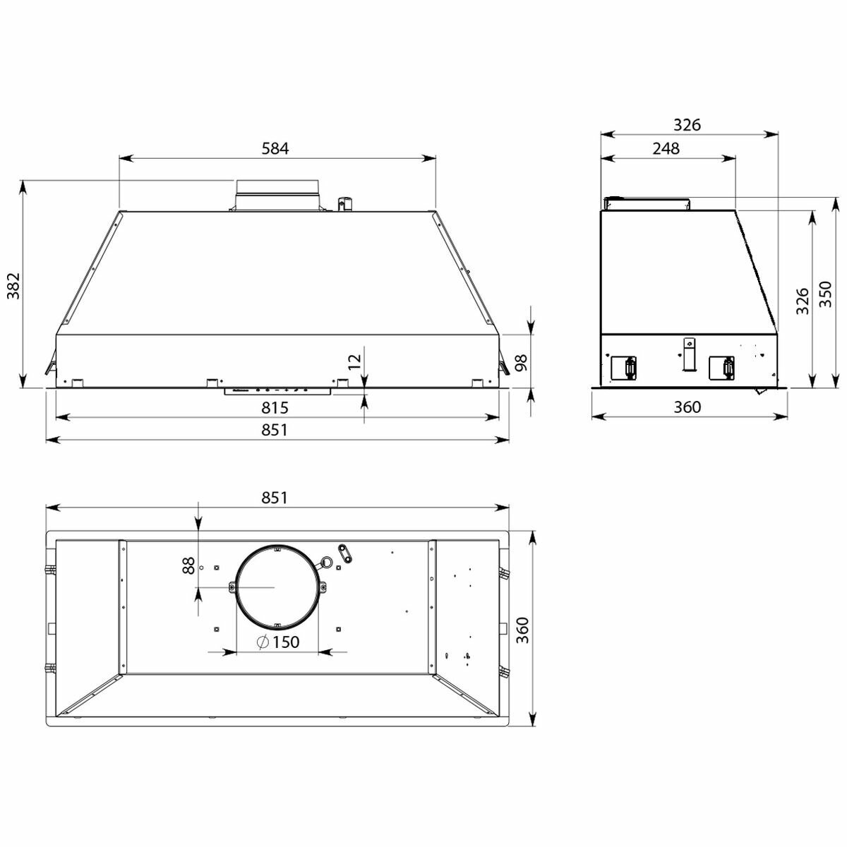 Falmec FP3SND90S2 90cm Siena+ Deep Under Cupboard Rangehood, Stainless Steel, 950m3