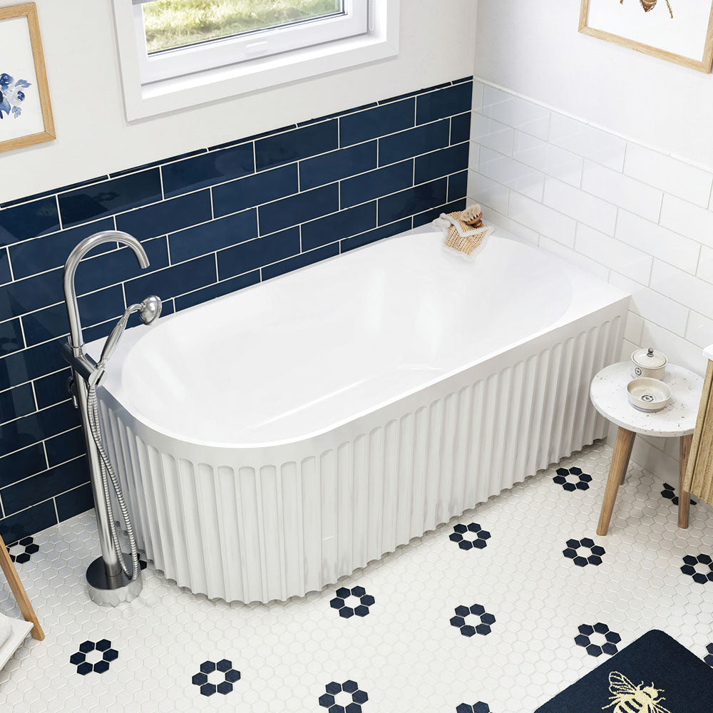 Fienza FR713-1500L-OF Eleanor Fluted Left-Hand Acrylic Corner Bath, 1500mm