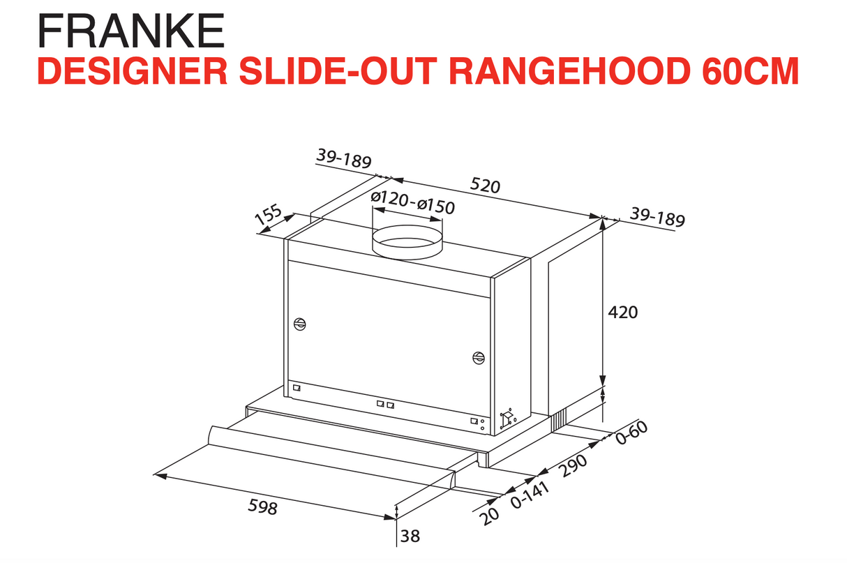 Franke FTC622XSAU 60cm Slide Out Rangehood