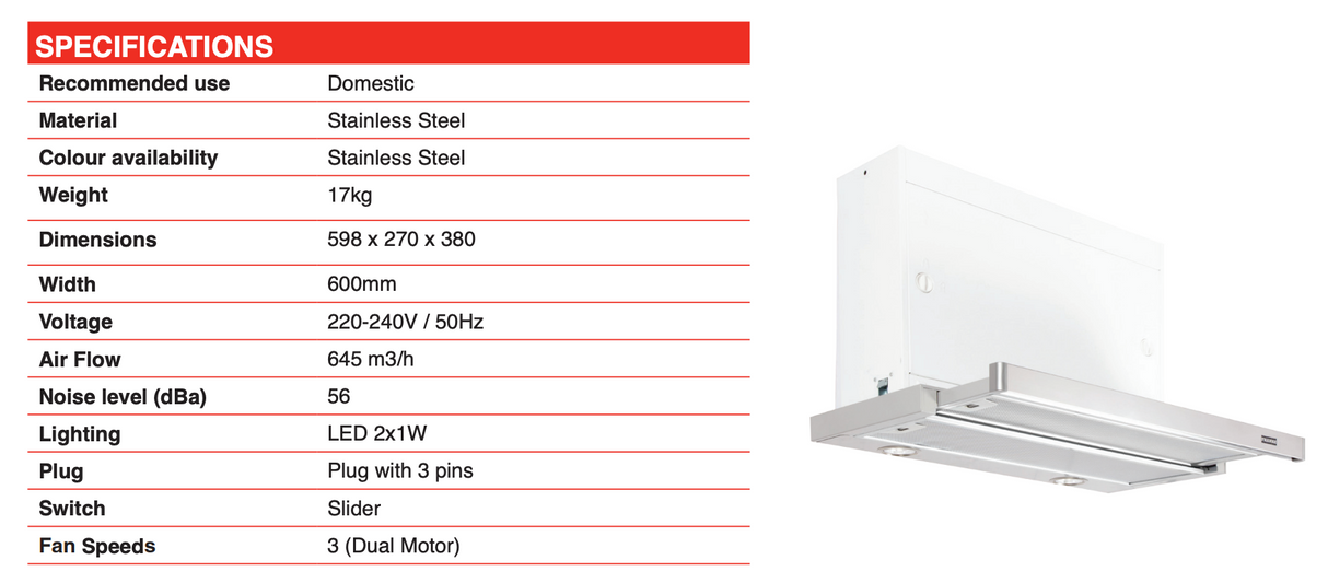 Franke FTC622XSAU 60cm Slide Out Rangehood