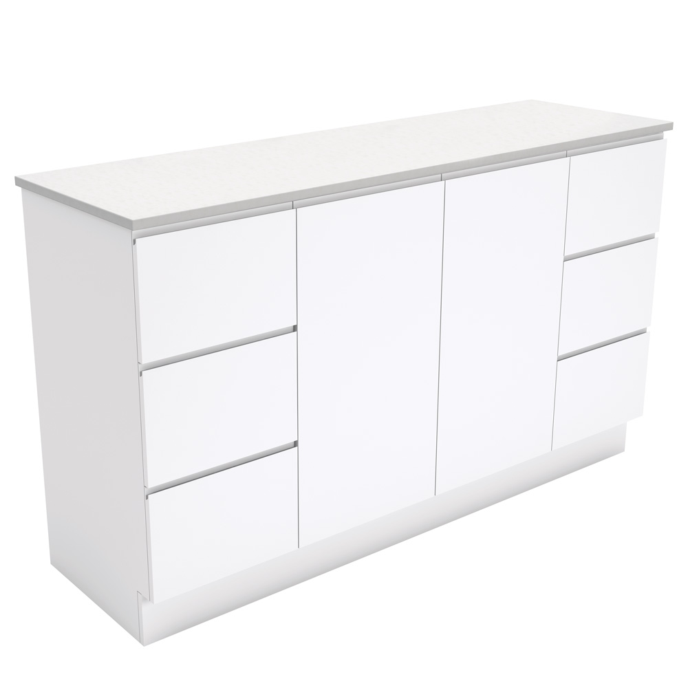 Fienza 150C 1500mm Fingerpull Cabinet On Kickboard, Gloss White, Cabinet Only