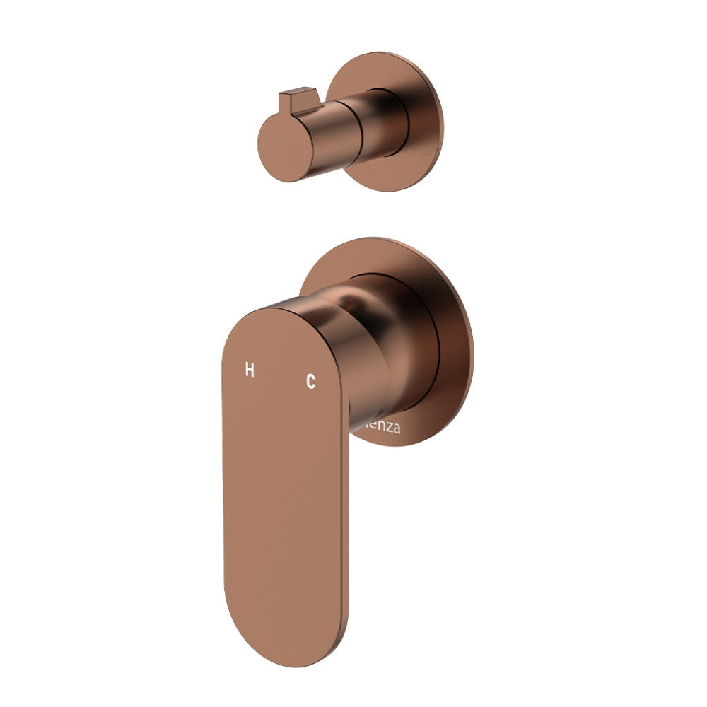 Fienza 234102CO-4-LF Empire Slim Wall Diverter Mixer, Small Round Plates, Vertical, Lead Free, Brushed Copper