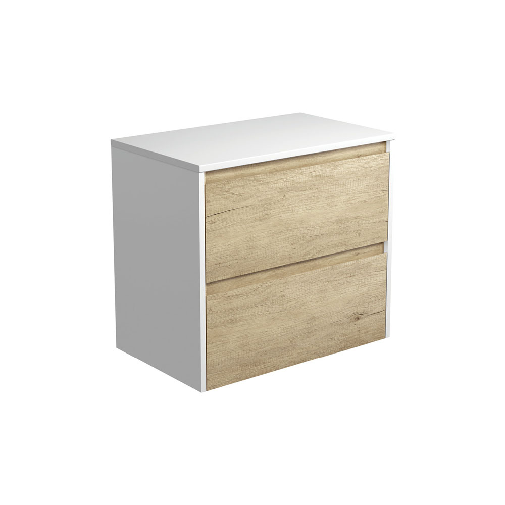 Fienza 75BSW Amato 750 Wall Hung Cabinet, Satin White Panels, Scandi Oak, Cabinet Only