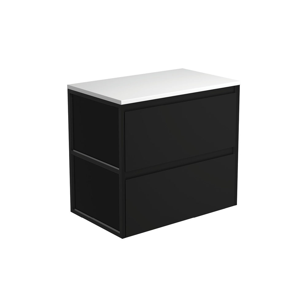 Fienza 75BBF Amato 750 Wall Hung Cabinet, Matte Black Frames, Satin Black, Cabinet Only